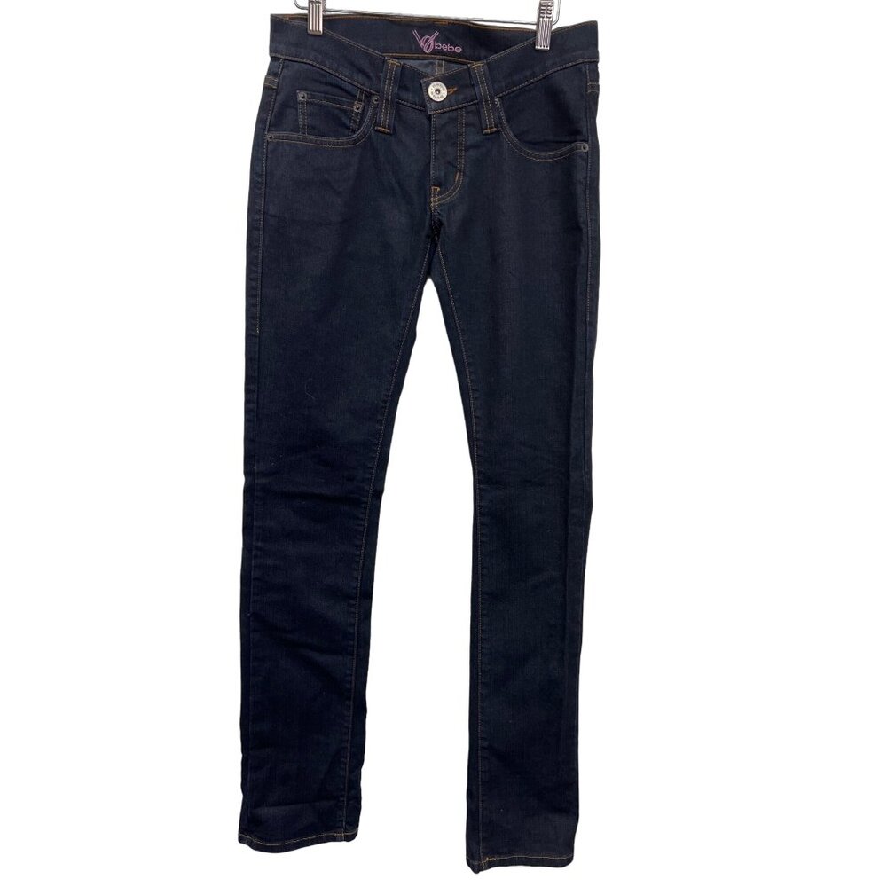 Bebe Vintage Y2K Low Rise Dark Wash Dip Front Straight Leg Jeans
